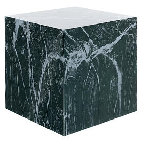 Glossy and smooth cubic funeral urn with Guatemala green marble finish, 5 L