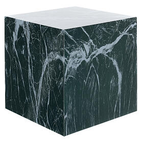 Smooth cube cremation urn with glossy Guatemala green marble effect 5L