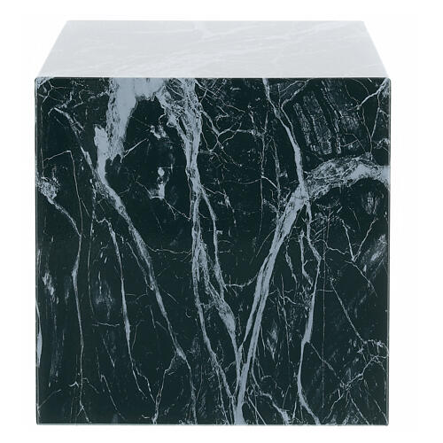 Smooth cube cremation urn with glossy Guatemala green marble effect 5L 3