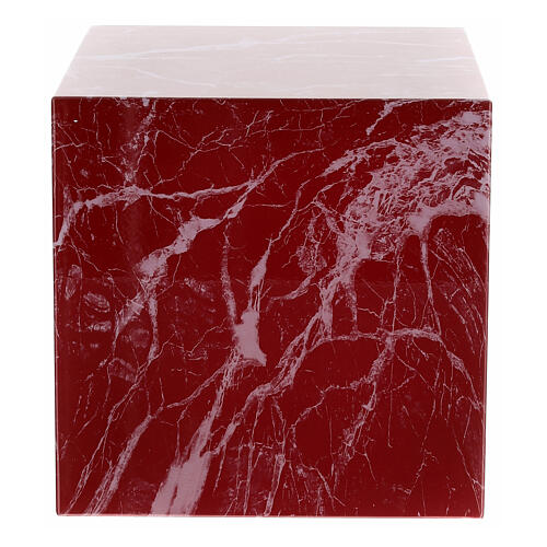 Glossy and smooth cubic funeral urn with red-veined marble finish, 5 L 3