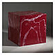 Urne cinéraire cubique lisse effet marbre veiné rouge brillant 5L s2