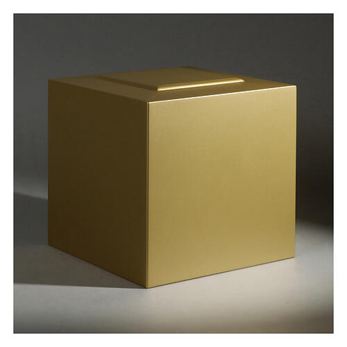 Urna funerária cubo com saliência envernizada ouro opaco 5L 2