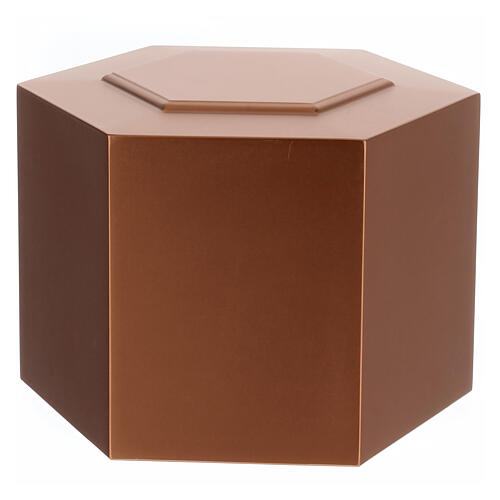 Embossed hexagonal funeral urn with matte copper finish, 5 L 1