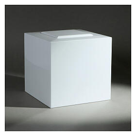 Urne funéraire cube à bossage laqué blanc brillant 5L