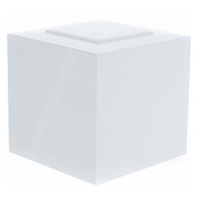 Urna funerária cubo com saliência envernizada branco brilhante 5L