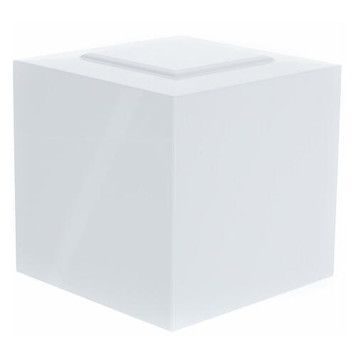 Urna funerária cubo com saliência envernizada branco brilhante 5L 1