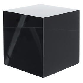 Glossy black lacquered funerary urn, smooth cube, 5 L