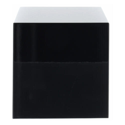 Glossy black lacquered funerary urn, smooth cube, 5 L 3