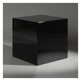 Glossy black lacquered smooth cube funeral urn 5L