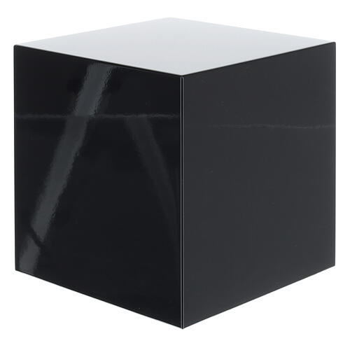 Glossy black lacquered smooth cube funeral urn 5L 1