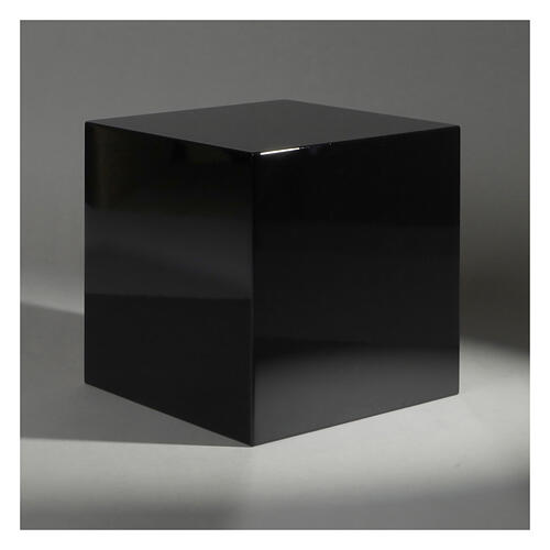 Glossy black lacquered smooth cube funeral urn 5L 2