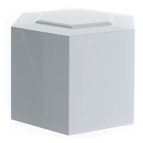 Embossed hexagonal funeral urn with glossy white lacquered finish, 5 L 3