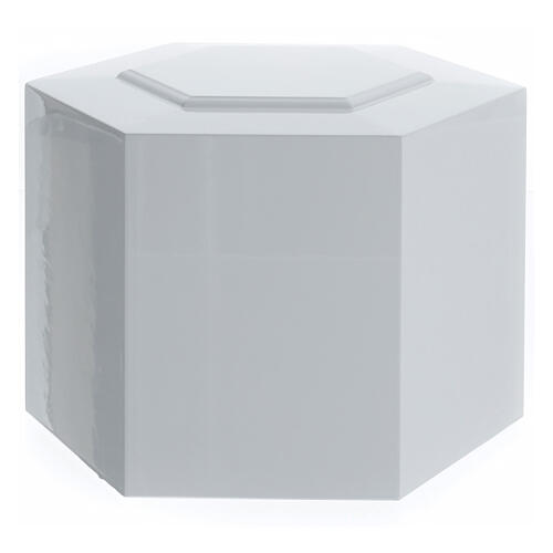 Urne funéraire hexagone à bossage laqué blanc brillant 5L 1