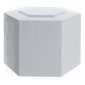 Glossy white lacquered hexagonal ashlar funeral urn 5L
