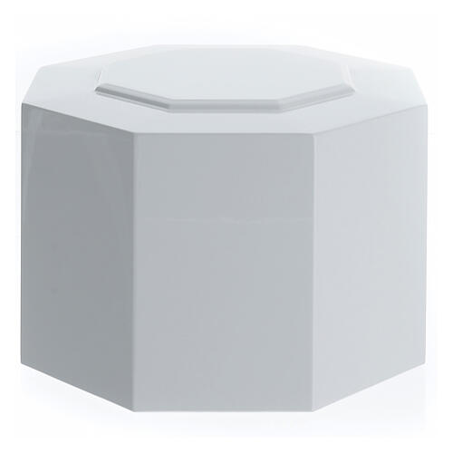 Cremation urn glossy white lacquered ashlar octagon 5L 1