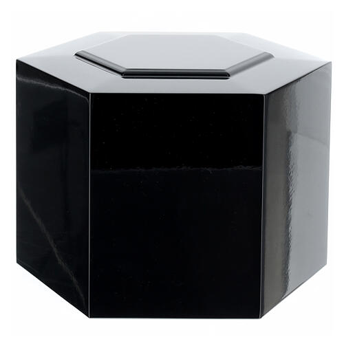 Embossed hexagonal funeral urn with glossy black lacquered finish, 5 L 1