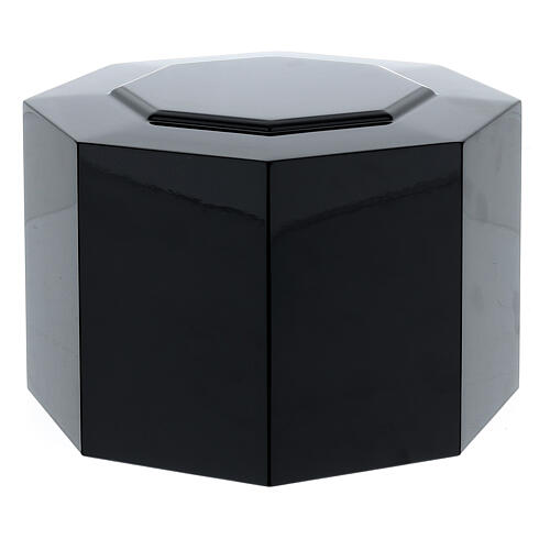 Embossed octagonal funeral urn with glossy black lacquered finish, 5 L 1