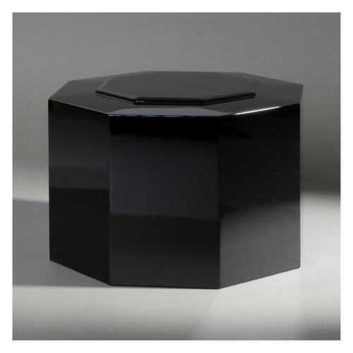 Glossy black lacquered octagonal ashlar funeral urn 5L 2