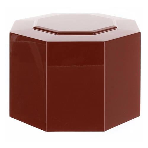 Embossed octagonal funeral urn, glossy red lacquered finish, 5 L 1