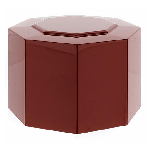 Embossed octagonal funeral urn, glossy red lacquered finish, 5 L 3