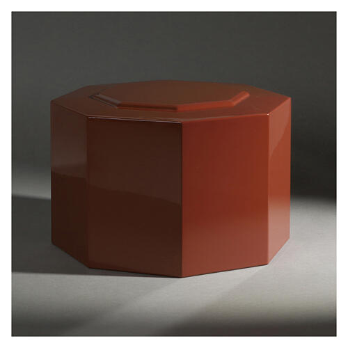 Glossy red lacquered ashlar octagonal cinerary urn 5L 2