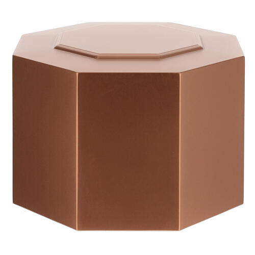 Embossed octagonal funeral urn, matte copper finish, 5 L 1