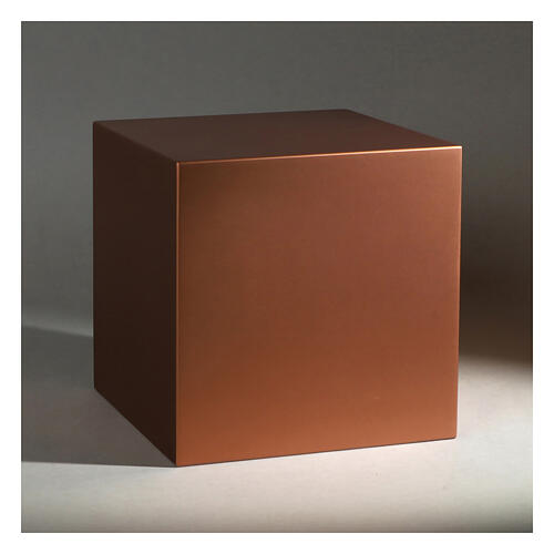 Urna cinerário cubo liso laqueado cobre opaco 5L 2