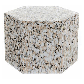 Smooth hexagon cremation urn with polished granite effect 5L