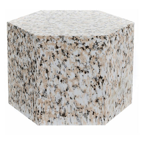 Smooth hexagon cremation urn with polished granite effect 5L 1