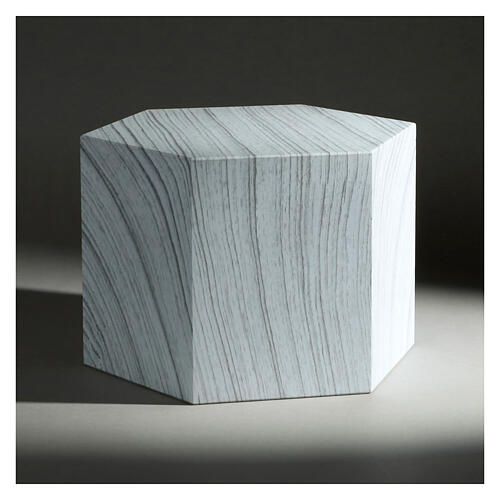 Smooth funerary urn, matte bleached oak hexagon, 5 L 2