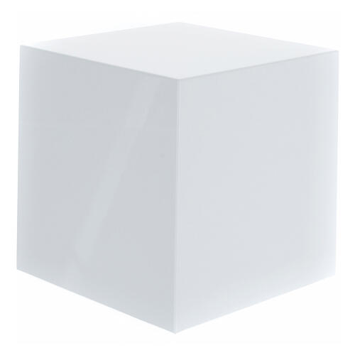 Cubic funeral urn, smooth glossy white lacquered surface, 5 L 1