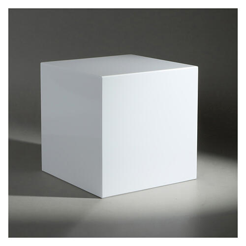 Urne cinéraire cube lisse laqué blanc brillant 5L 2