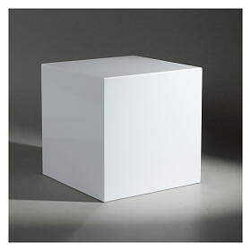 Cube cremation urn glossy white lacquered 5L