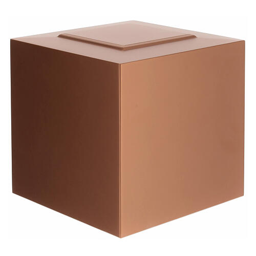 Cubic funeral urn, embossed matte copper lacquered surface, 5 L 1