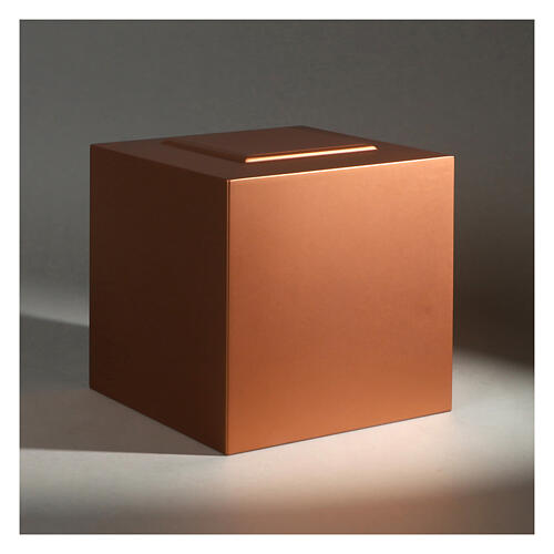 Cubic funeral urn, embossed matte copper lacquered surface, 5 L 2