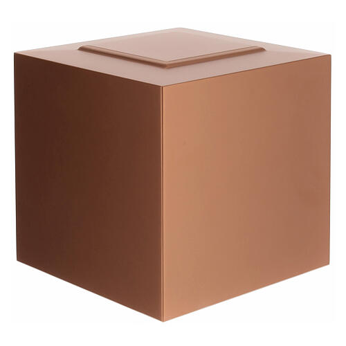 Urne cinéraire cube à bossage laqué cuivre mat 5L 1
