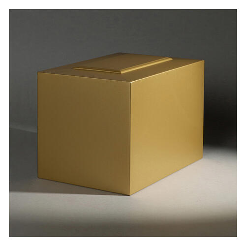 Parallelepiped funeral urn, embossed matte gold lacquered surface, 5 L 2