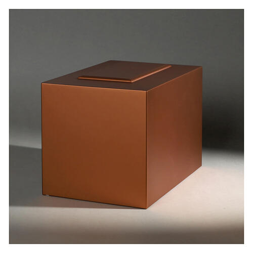 Parallelepiped funeral urn, embossed matte copper lacquered surface, 5 L 2