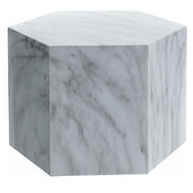 Ascheurne, sechseckige Grundform, glatte Oberfläche, Carrara-Marmor-Effekt, glänzend, 5L