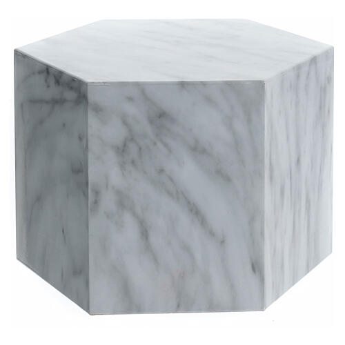 Ascheurne, sechseckige Grundform, glatte Oberfläche, Carrara-Marmor-Effekt, glänzend, 5L 1