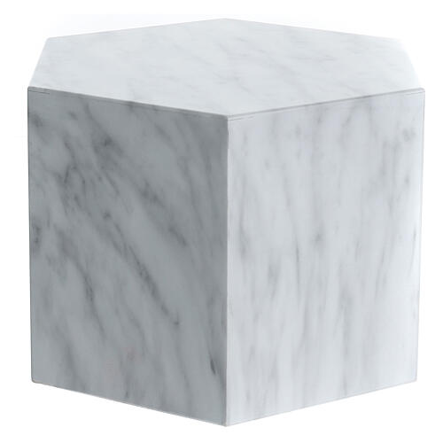 Ascheurne, sechseckige Grundform, glatte Oberfläche, Carrara-Marmor-Effekt, glänzend, 5L 3