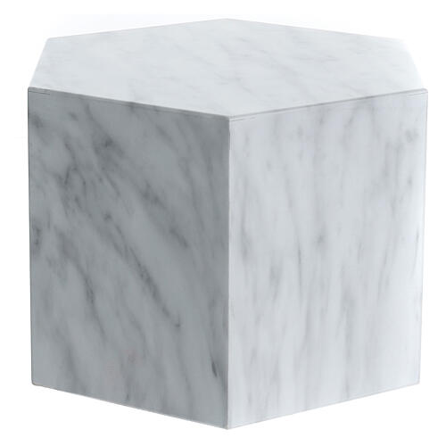 Smooth funerary urn, polished Carrara marble hexagon, 5 L 3