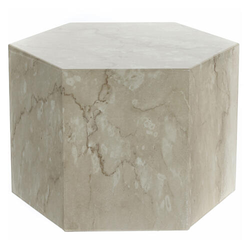 Smooth funerary urn, polished Botticino marble hexagon, 5 L 1