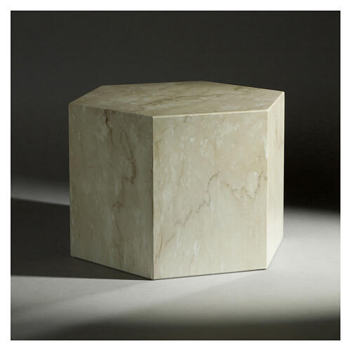 Smooth funerary urn, polished Botticino marble hexagon, 5 L 2