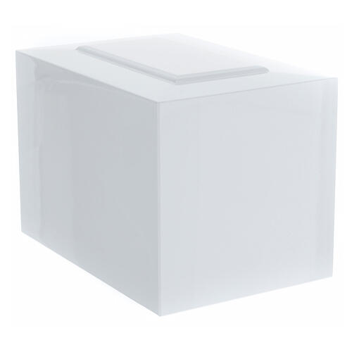 Parallelepiped funeral urn, embossed glossy white lacquered surface, 5 L 3