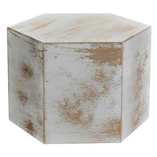 Smooth hexagon funeral urn bronze effect matte white gold 5L 1