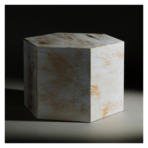 Smooth hexagon funeral urn bronze effect matte white gold 5L 2