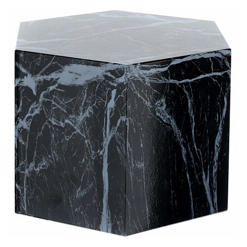 Smooth hexagon cinerary urn with glossy black marble effect 5L 3