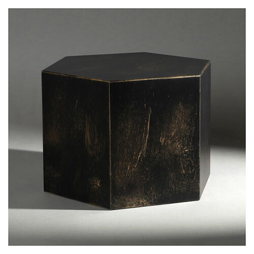 Funeral urn, smooth matte hexagon with bronze gold finish, 5 L 2