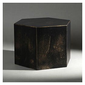 Smooth hexagon funeral urn with matt gold bronze effect 5L